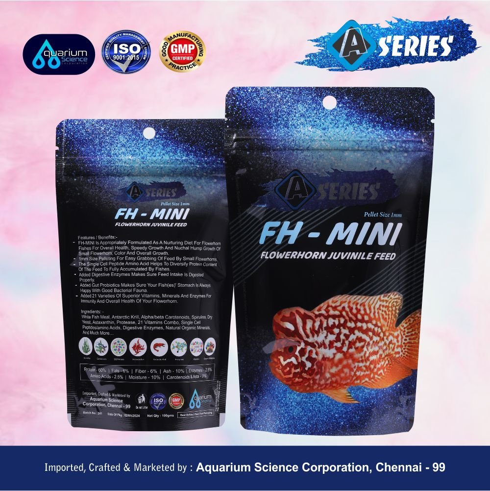 FH-MINI Flowerhorn Juvenile Feed A Series FH-MINI| 1mm Pellets for Small Flowerhorns | Promotes Nuchal Hump Growth, Speedy Growth & Color