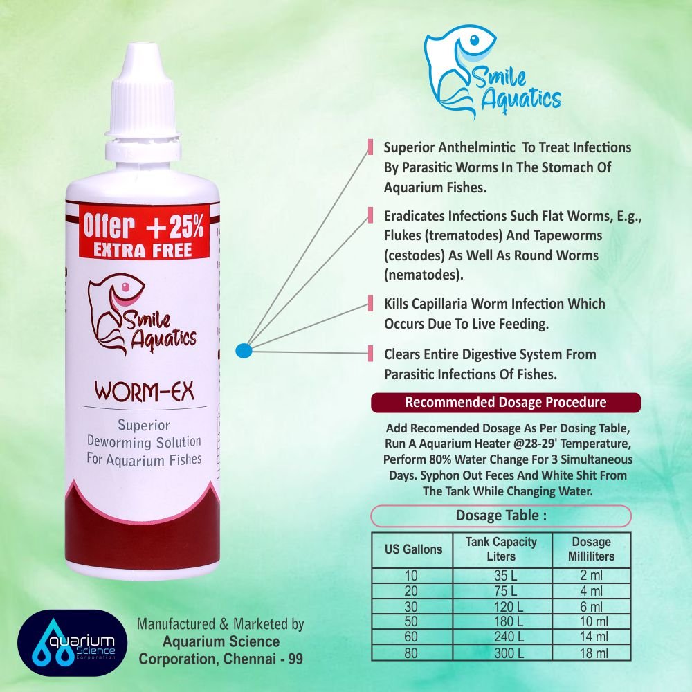 Worm-EX Smile Aquatics Worm-EX | Superior Deworming Solution for Aquarium Fishes | Effective Treatment for Internal Parasites in Freshwater & Marine Fish
